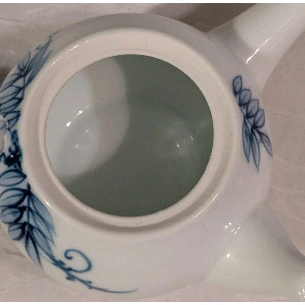 Signed Teapot Japanese Side Handle Kyusa Floral Porcelain Raised Flower Vtg 2.5